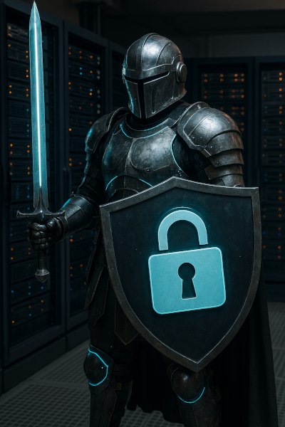 Ritter im Serverraum als Datenschutzbeauftragter.